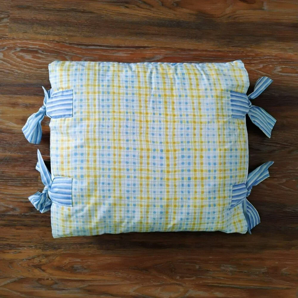Handmade Quilted Floral Accent Pillow / Cushion Cover, Reversible Gingham 18x18